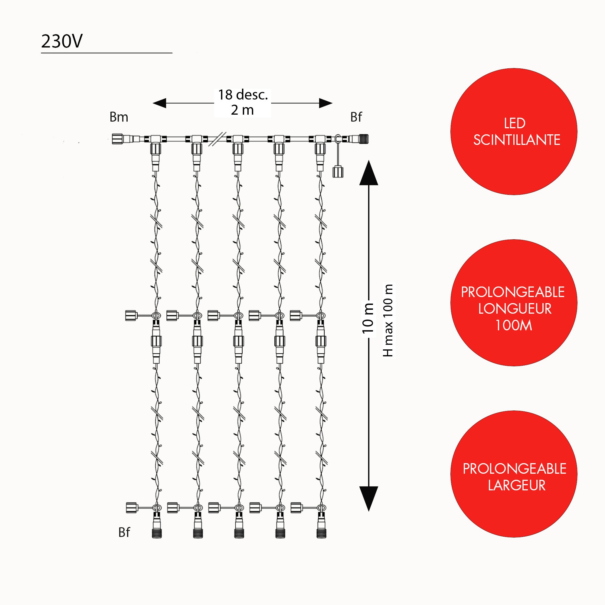 Rideau scintillant Optima H10 x L2m - 230V